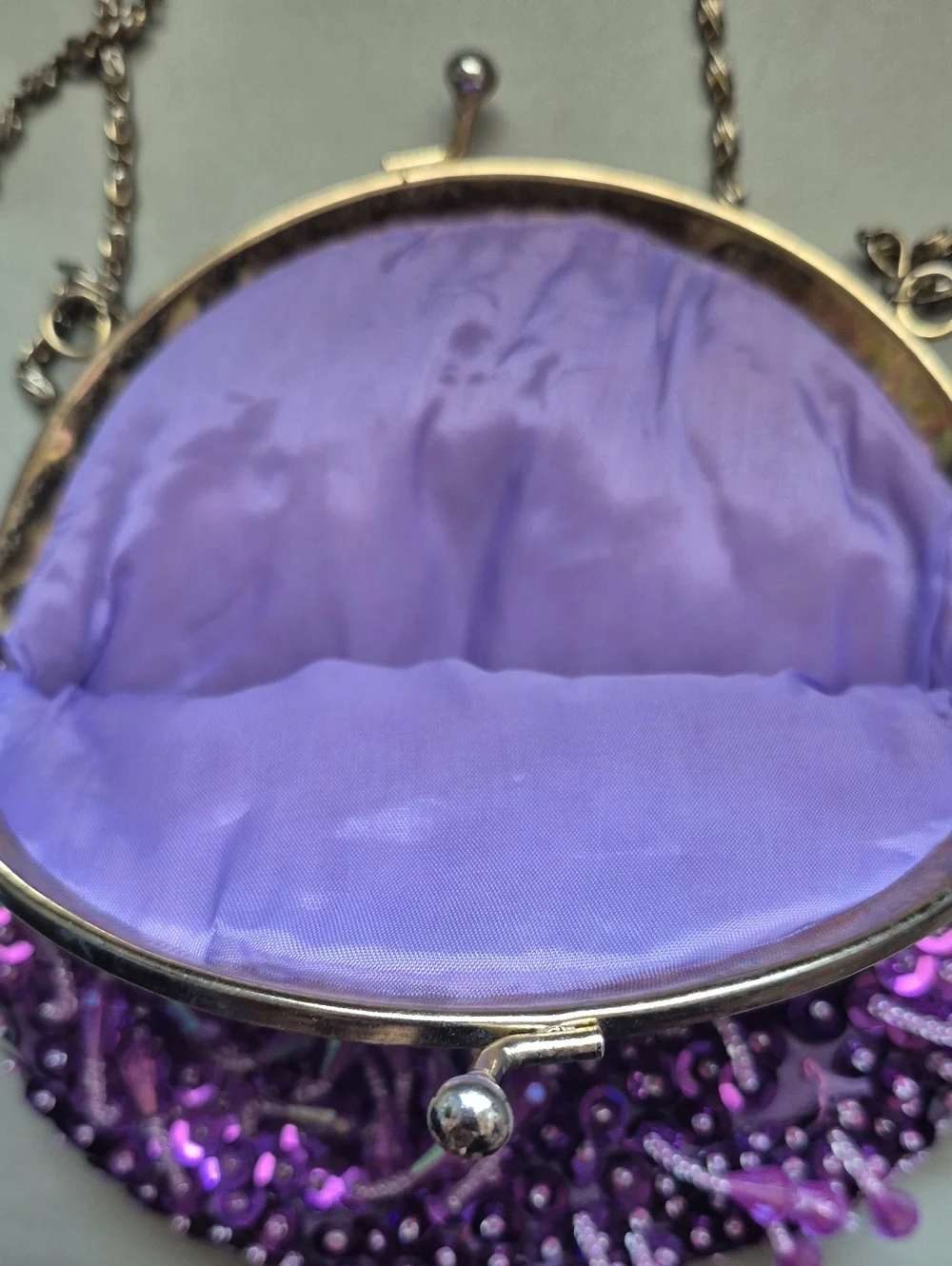 Purple Sequined/ Beaded Round Crossbody Bag - Unbranded